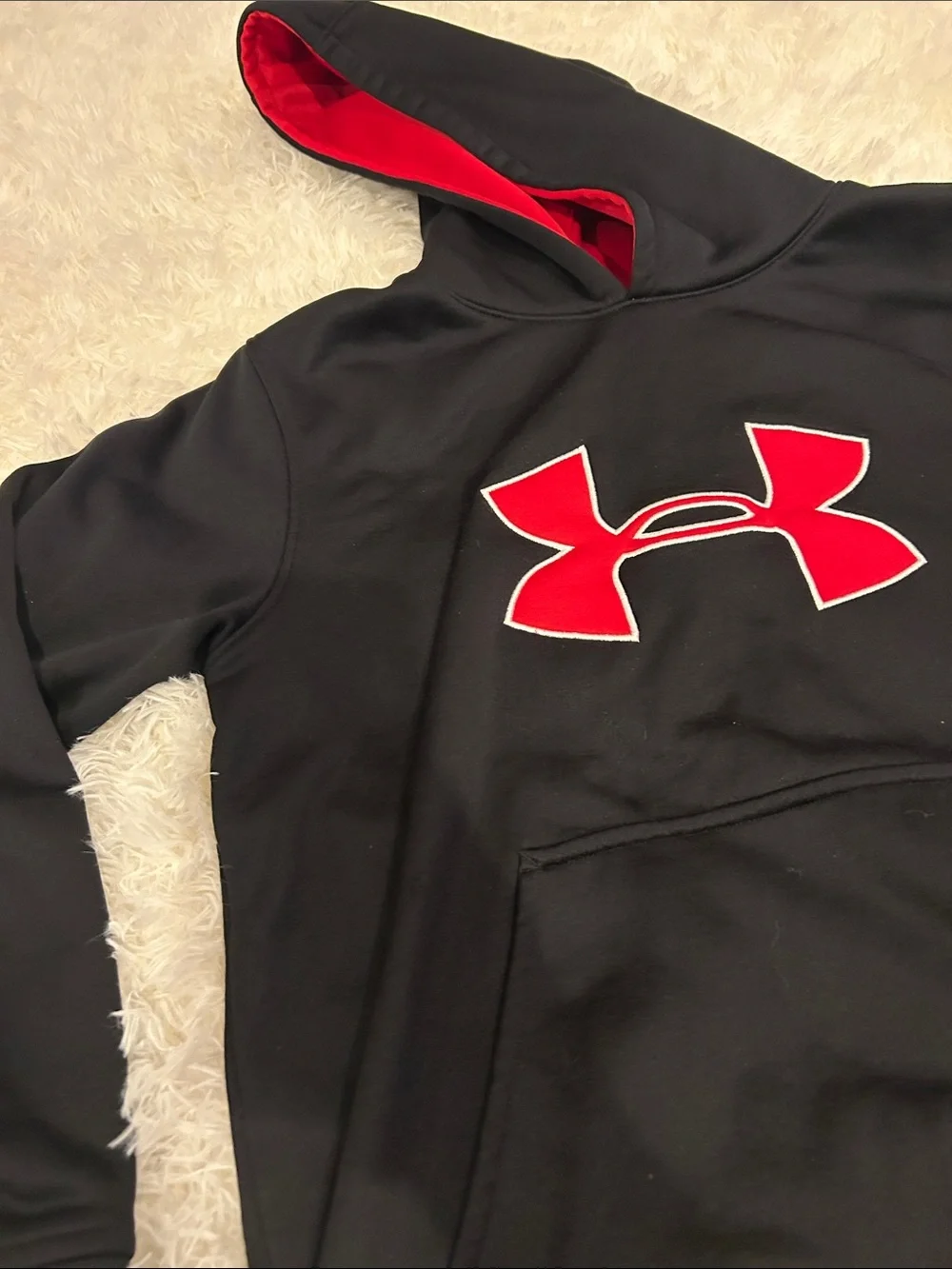 Under Armour Black Hoodie with Red Logo and Lined Hood